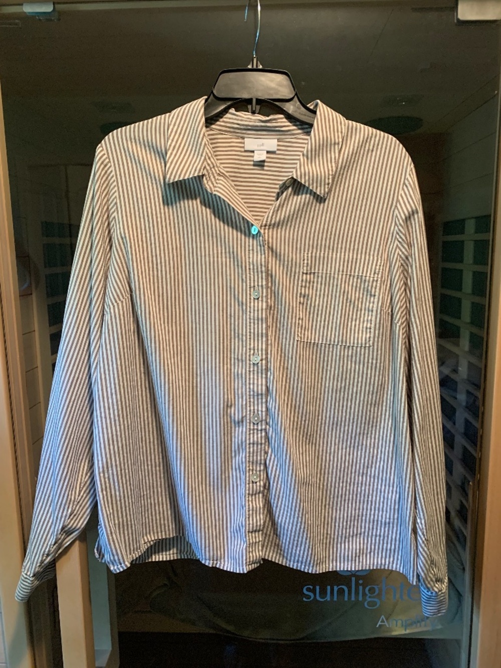 J Jill brown white stripe button up
